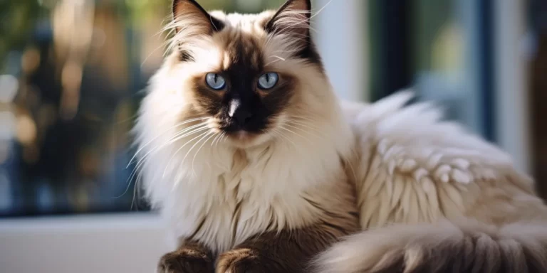 Balinese cat laying down near window