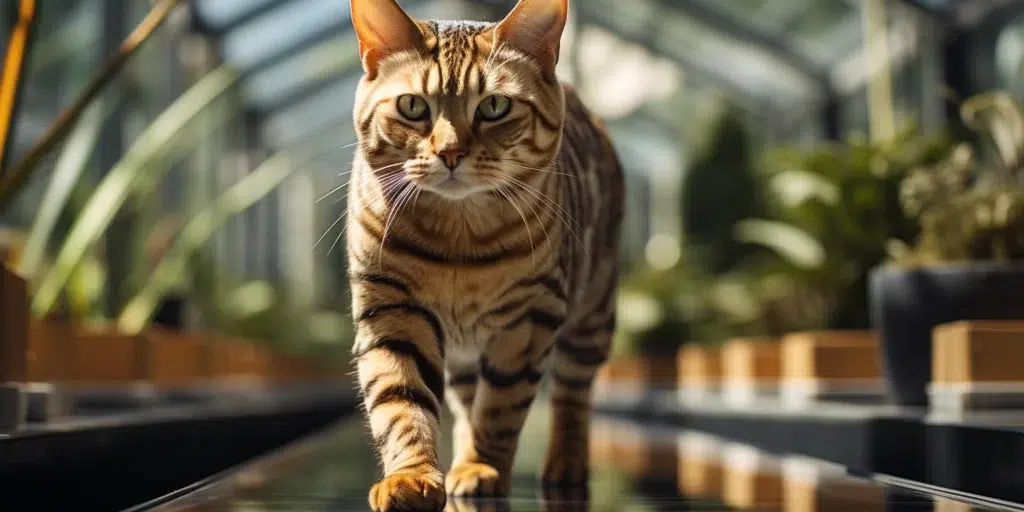 Bengal Cat Breed Standing Full Body Looking At The Camera