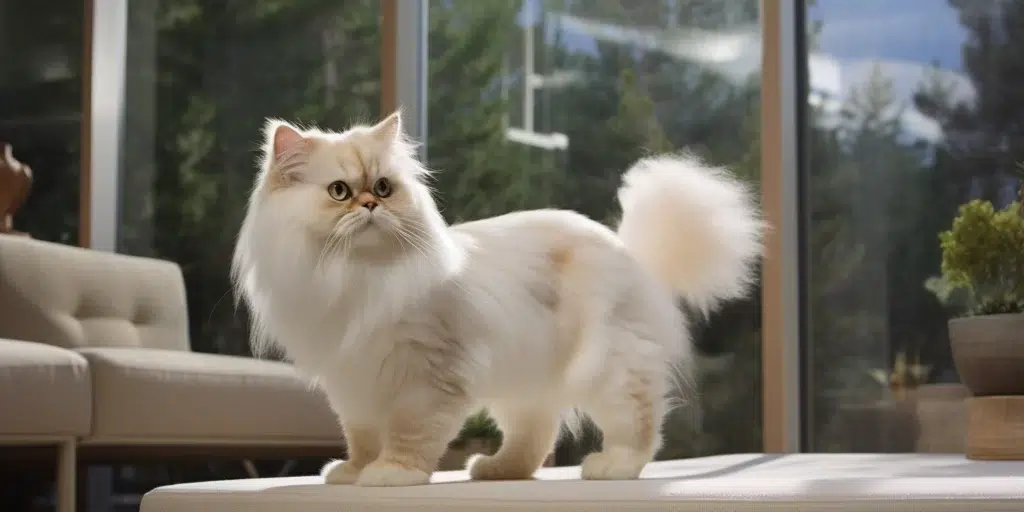 White Persian Cat Breed Standing On Table