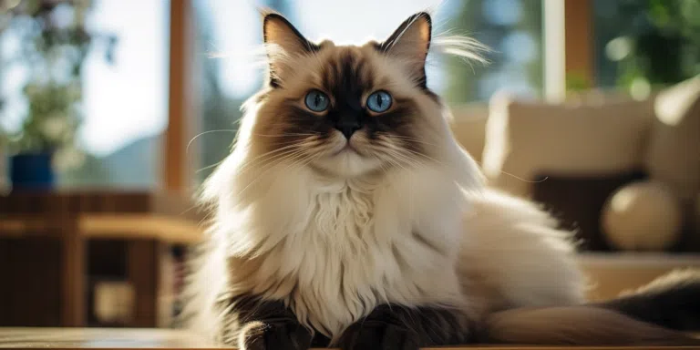 Ragdoll Breed Sitting In The Livingroom Floor