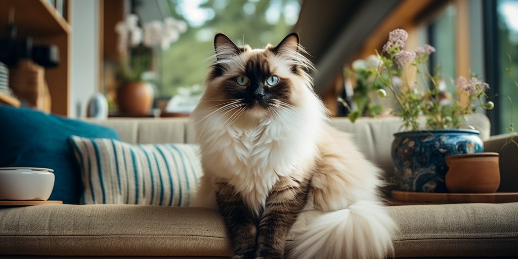 Ragdoll Cat Breed Sitting On Rear Legs Looking At The Camera
