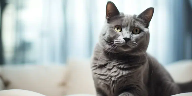 Russian Blue Cat Breed Sitting Looking At Camera