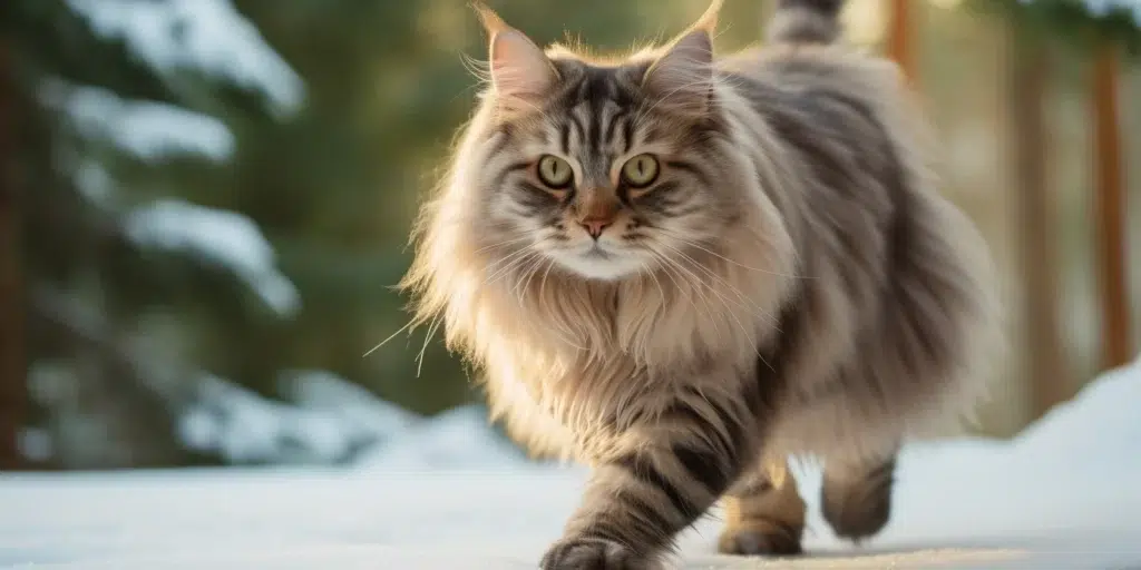 Siberian Cat Walking and Playing Outside