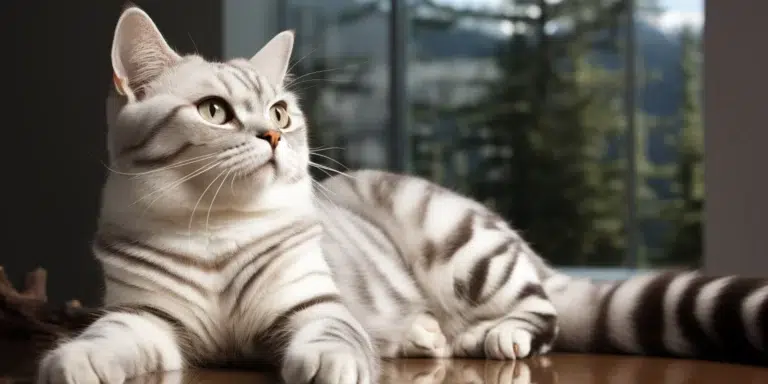 American shorthair cat laying pose