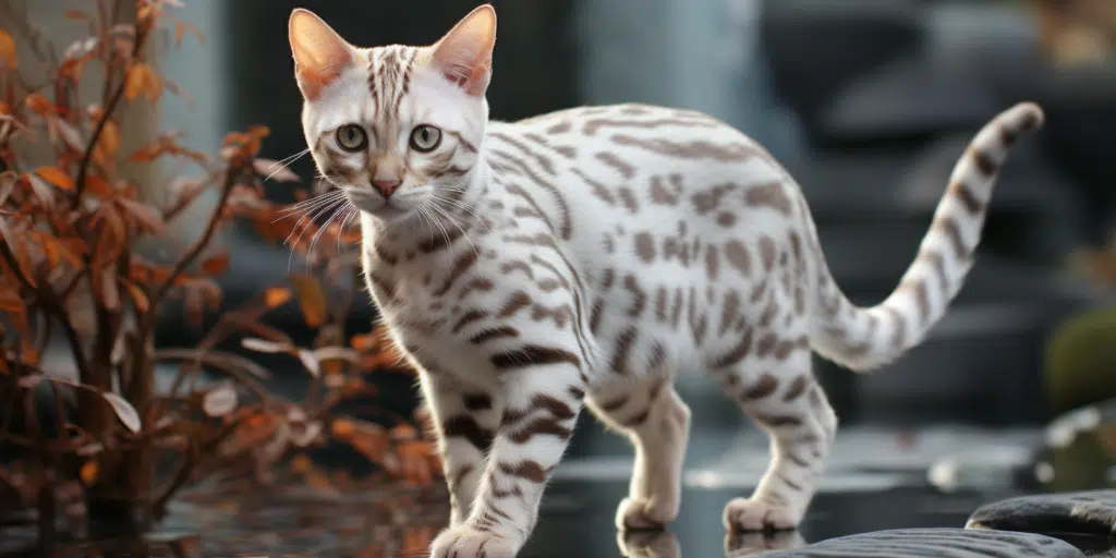 Bengal cat with snow lynx appearance on rock