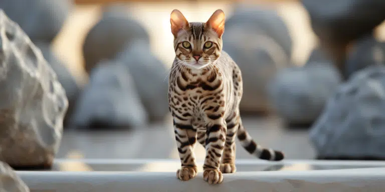 Bengal cat in snow with sepia tones