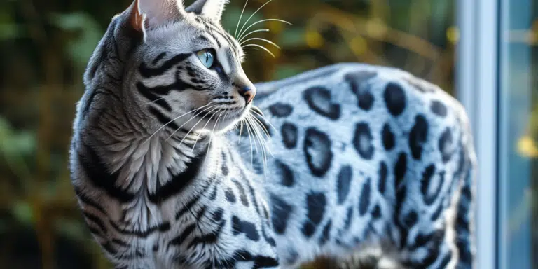 Blue Bengal cat showing fluffy fur