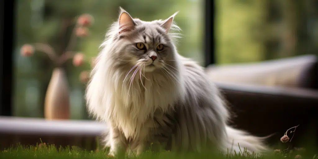 British longhair cat with fluffy fur sitting