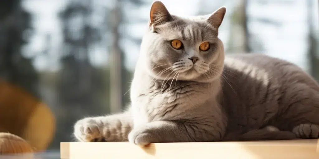 British shorthair cat sitting on table