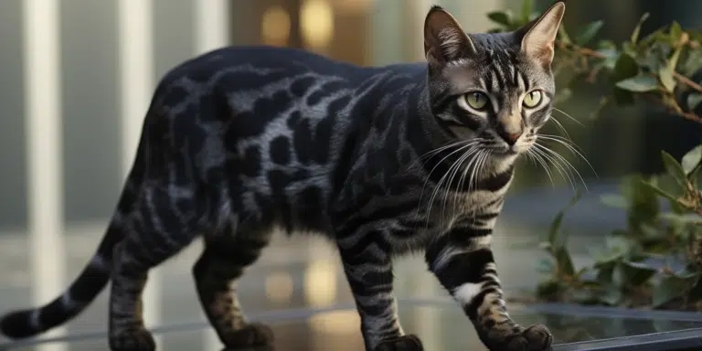 Curious black Bengal kitten exploring its surroundings