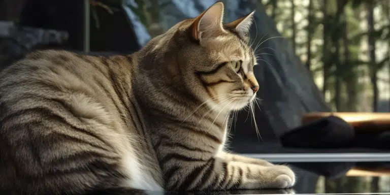 Dragon Li cat sitting by the window