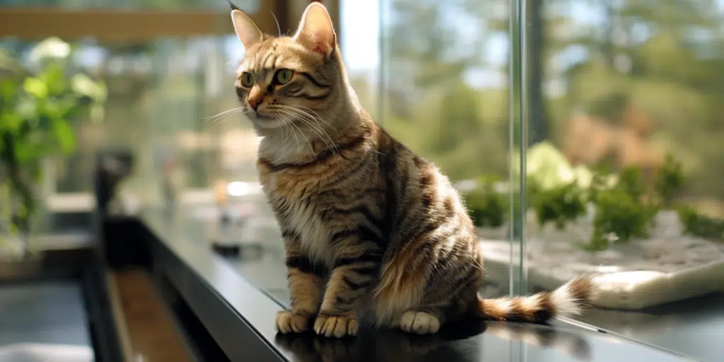 European Shorthair cat sunbathing by the window