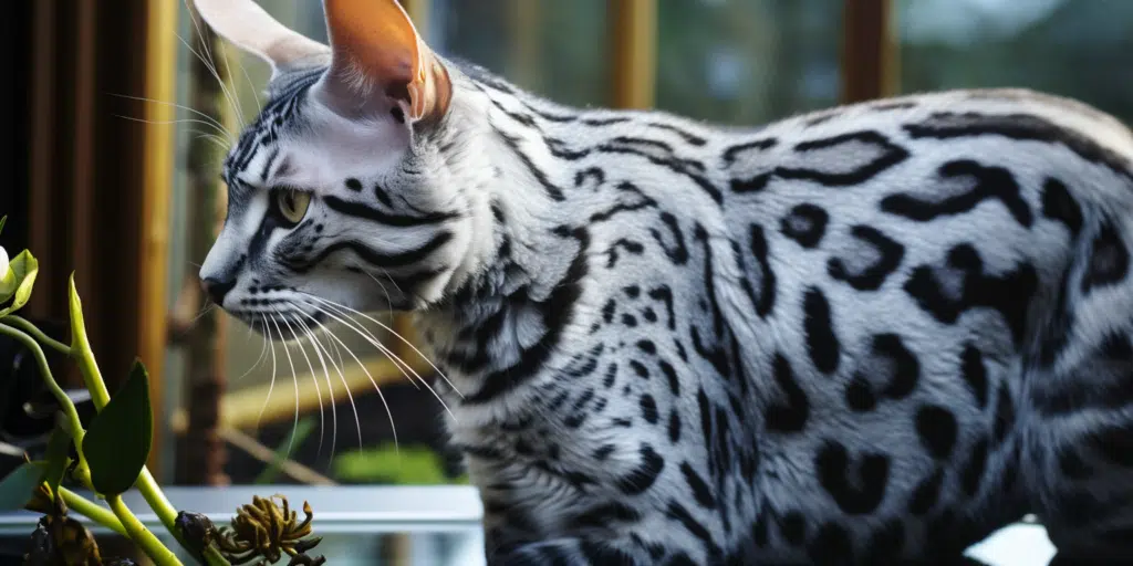 Fluffy Blue Bengal cat with a beautiful blue coat