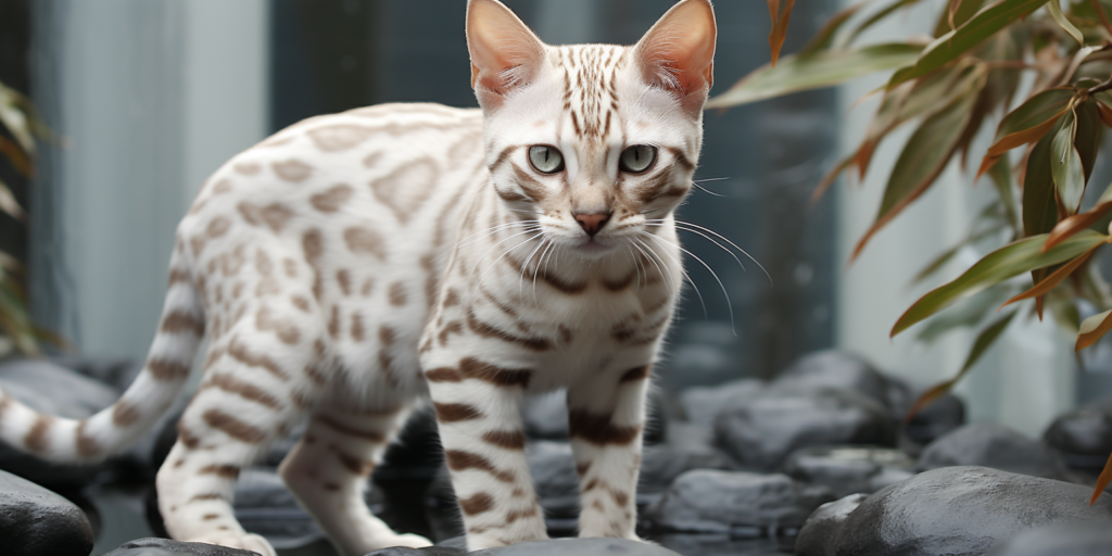 Lynx-point Bengal cat with snow-like coat texture