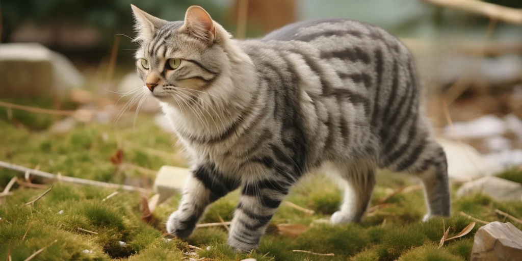 Manx cat interacting gently with children outdoors