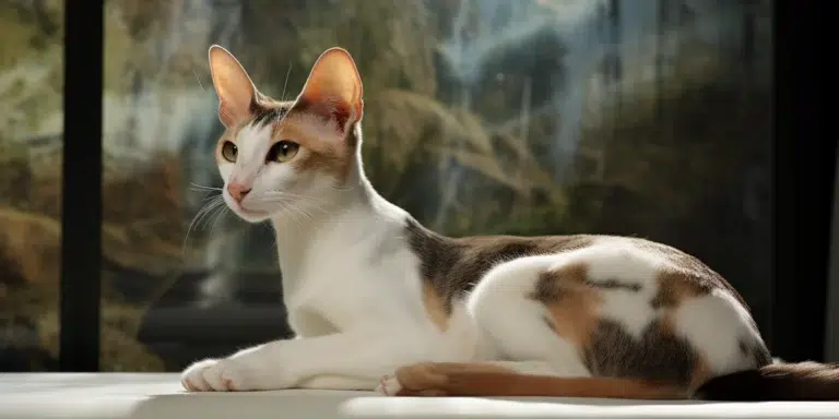 Oriental shorthair cat sitting on couch