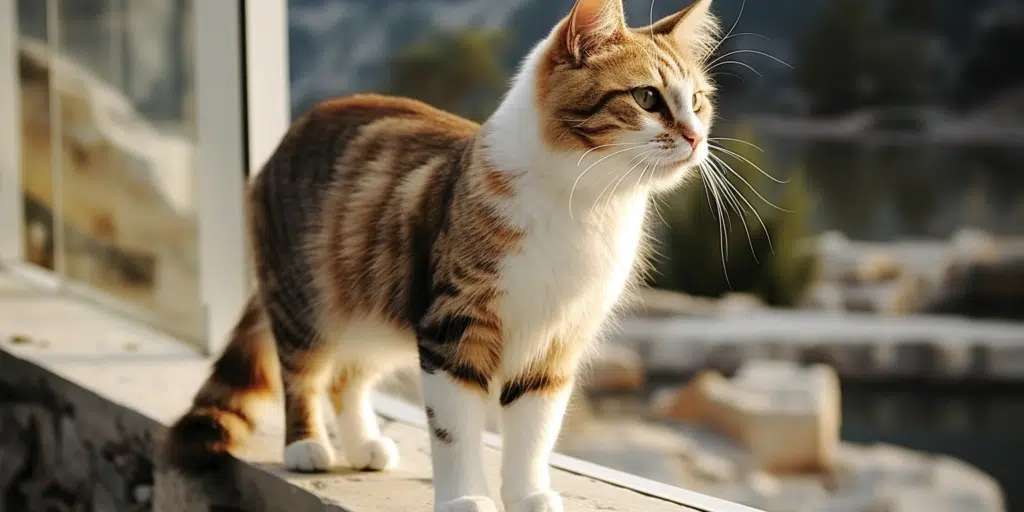Purebred Aegean cat with striking green eyes