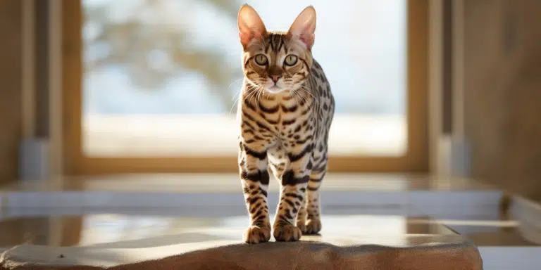 Snow Sepia toned Bengal cat in the hall