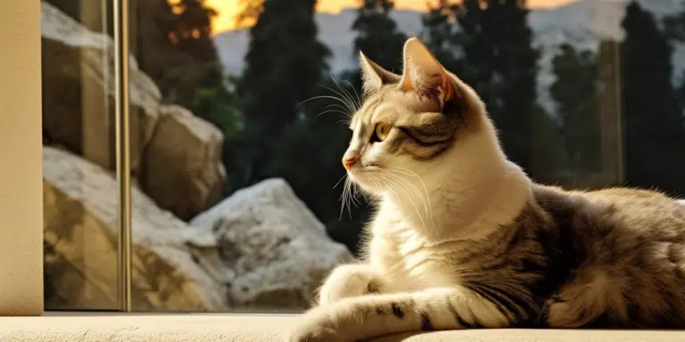 Silky fur Cyprus cat portrait close-up