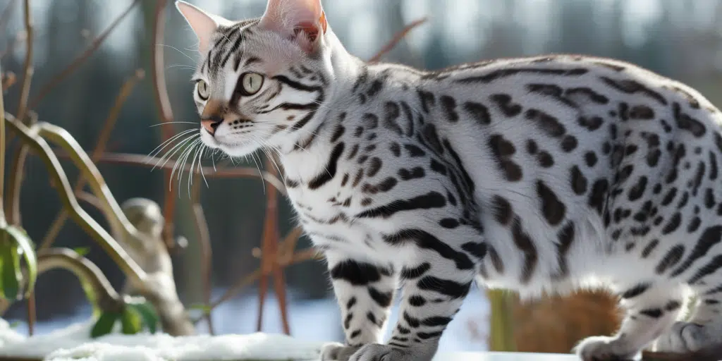 Young silver Bengal playing with outside
