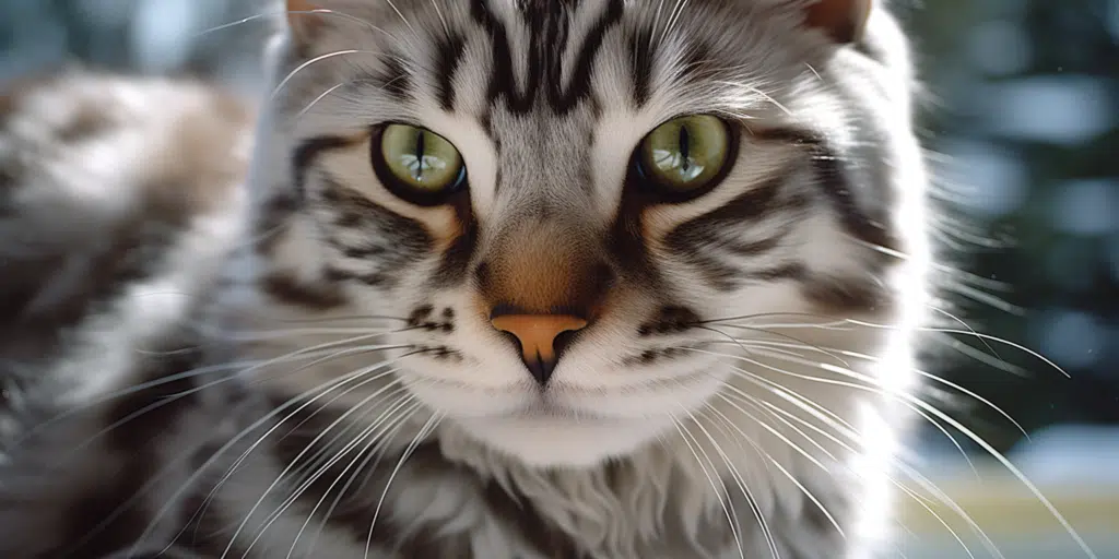 Silver Bengal cat with beautiful green eyes