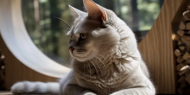 Silver-shaded Burmilla cat posing elegantly