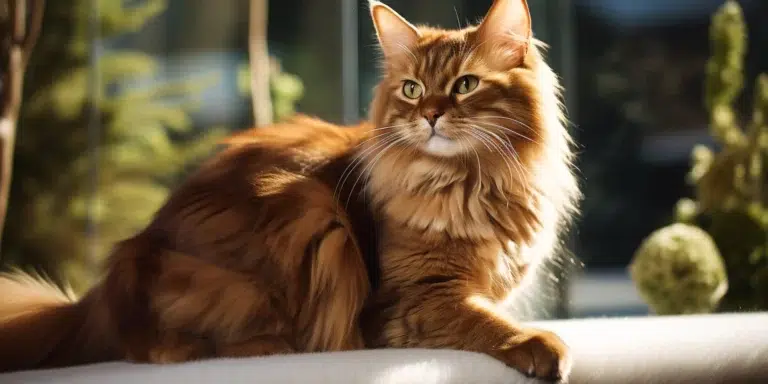 Somali cat sitting on sofa