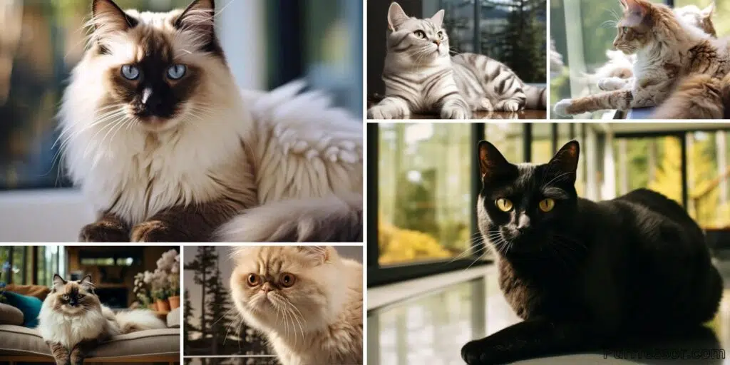 A collage of different types of American cat breeds