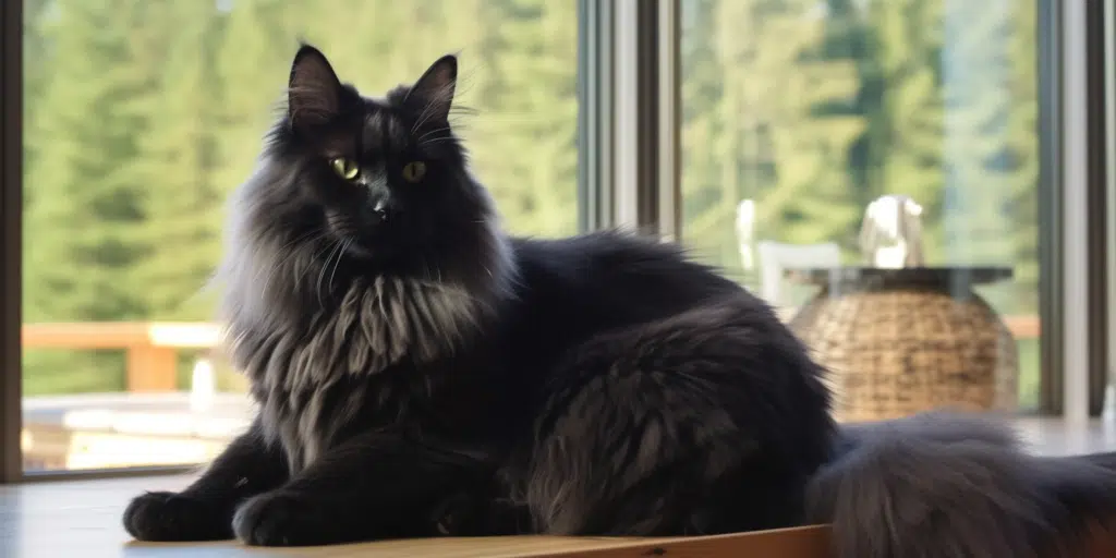 Black Maine Coon with striking green eyes