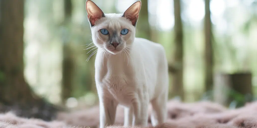 Close-up HD image of a female Lilac Point Siamese's blue eyes