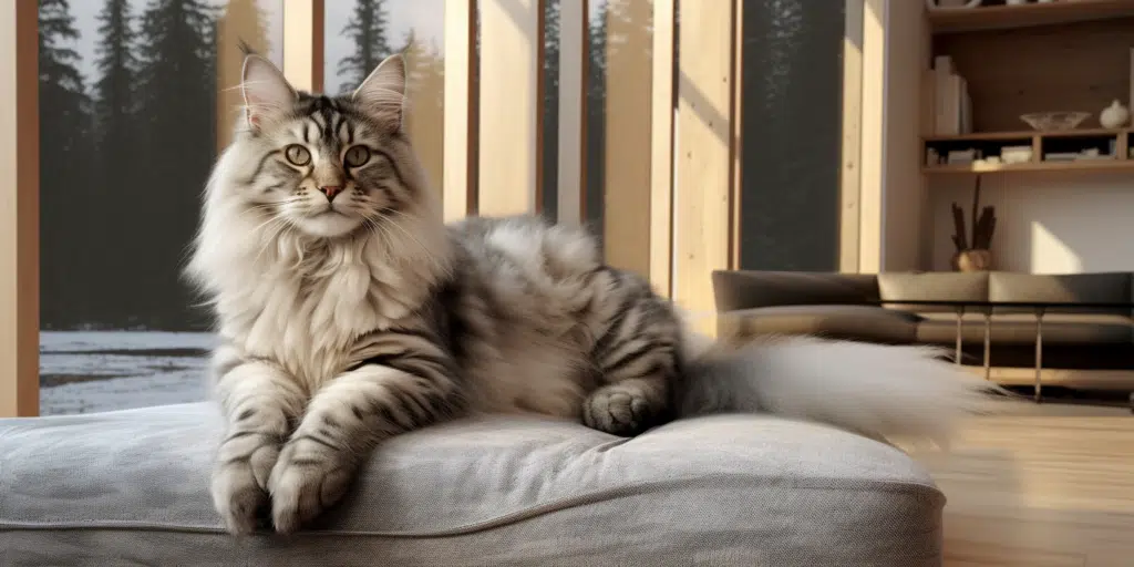 Elegant Silver Maine Coon as a loving pet