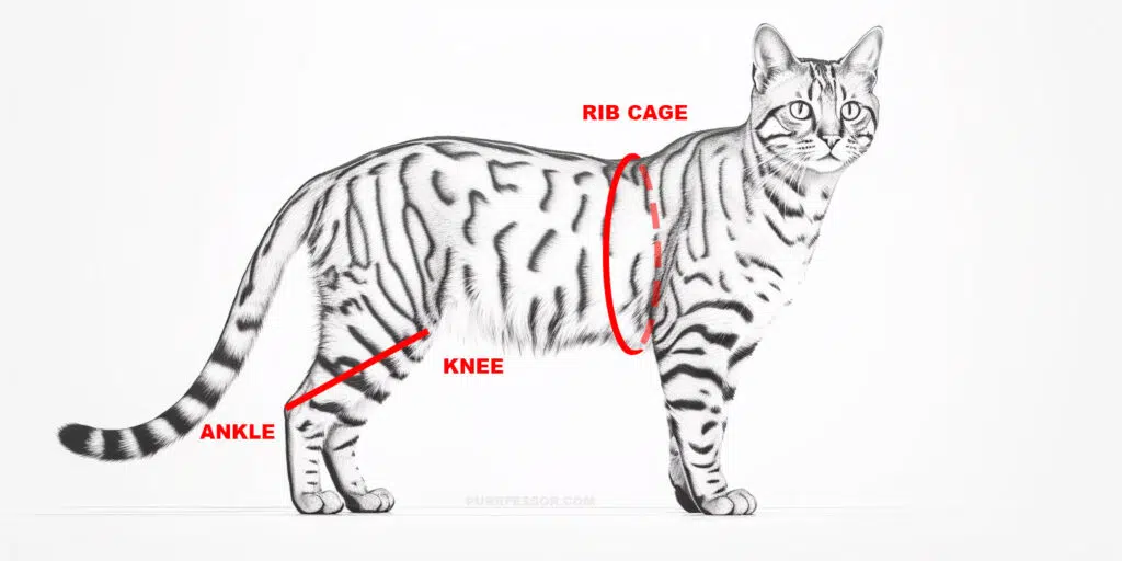 illustration of a bengal cat showing how to calculate cat BMI (FBMI)