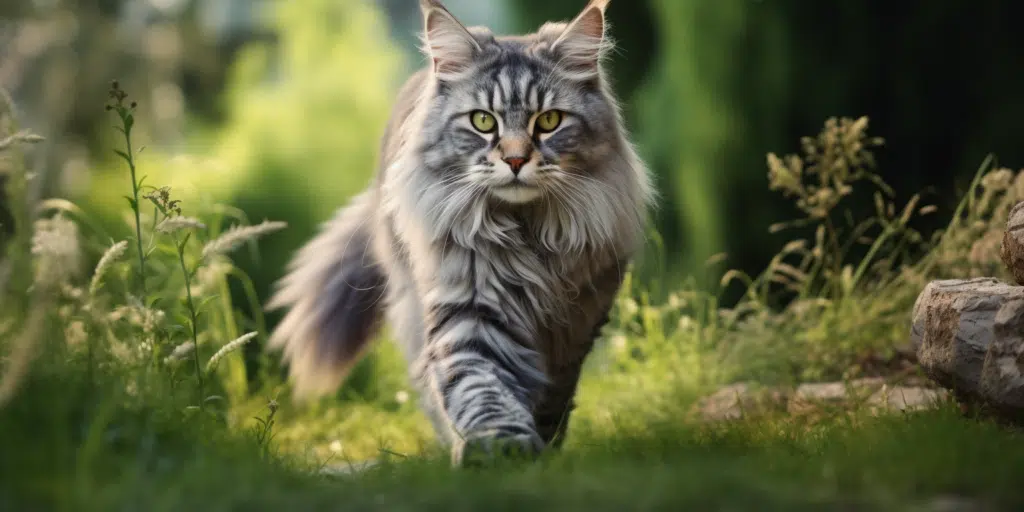 Large Smoke Maine Coon standing majestically