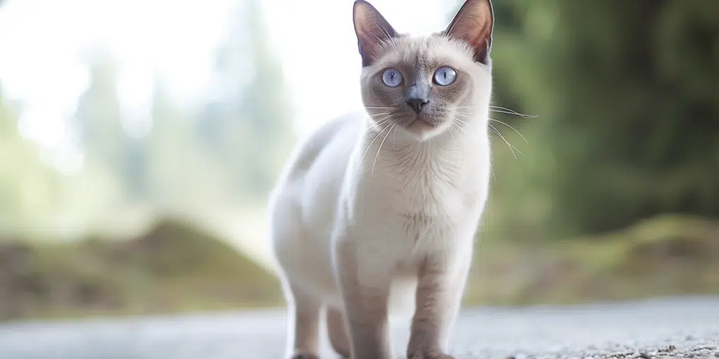 Male Lilac Point Siamese kitten enjoying the outdoors in sunlight