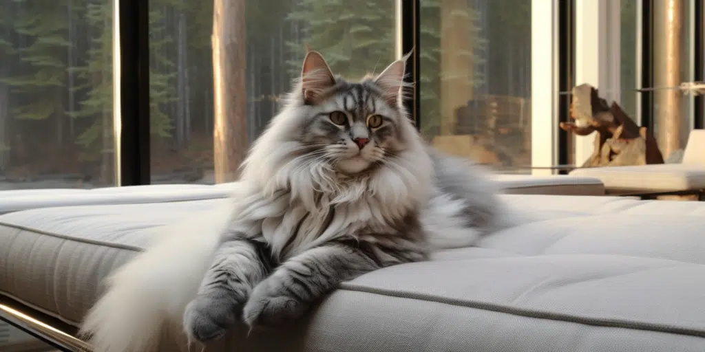 Purebred Silver color of Maine Coon posing for a picture