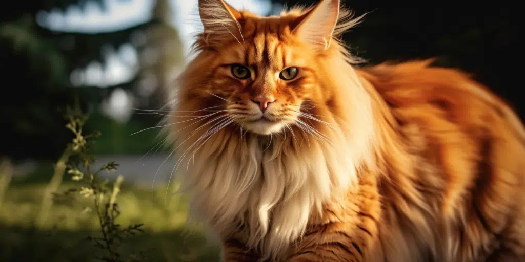 Orange Red Maine Coon fluffy cat playing