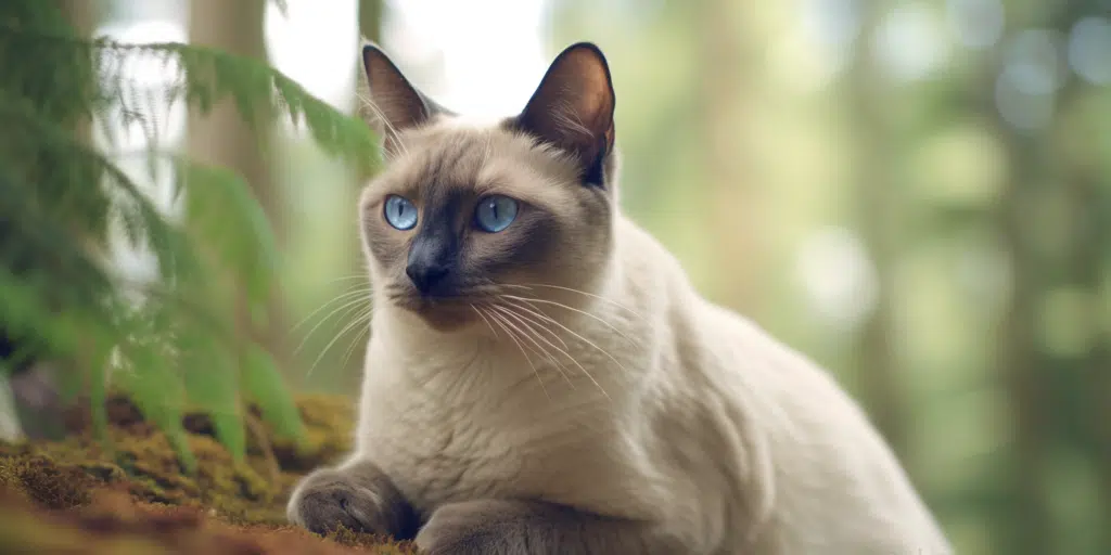 Resting Blue Point Siamese cat with striking blue eyes