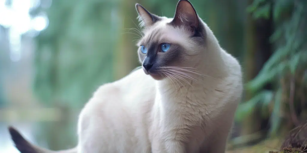 Siamese cat sitting gracefully with distinct Blue Point markings