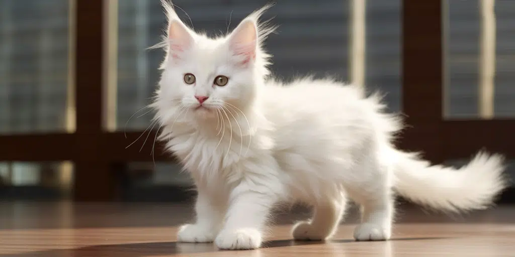Cute White Maine Coon kitten playing