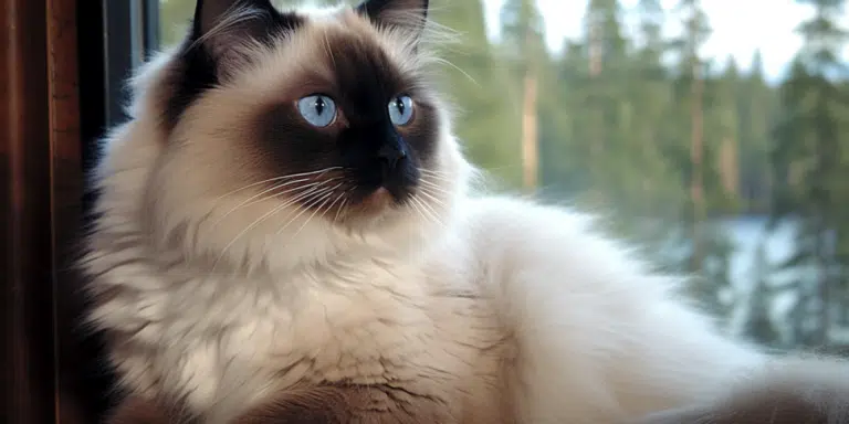 Adult Seal point Ragdoll posing elegantly for the camera