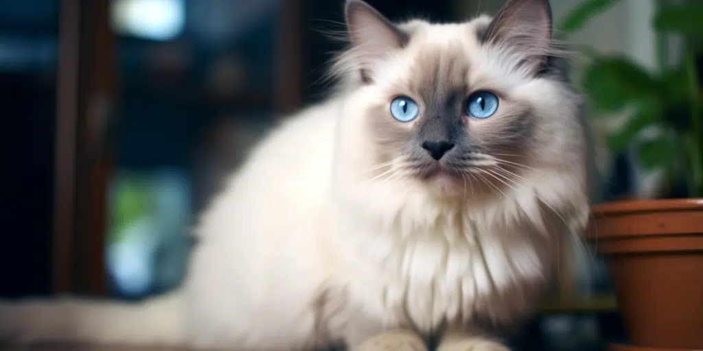 Ragdoll kitten with mitted pattern and striking blue eyes